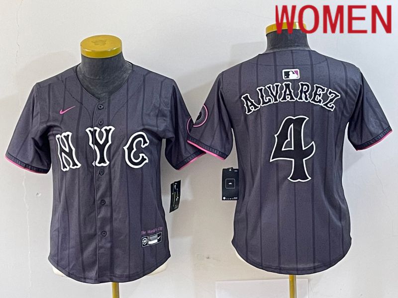 Women New York Mets 4 Alyarez Black City Edition 2024 Nike MLB Jersey style 1